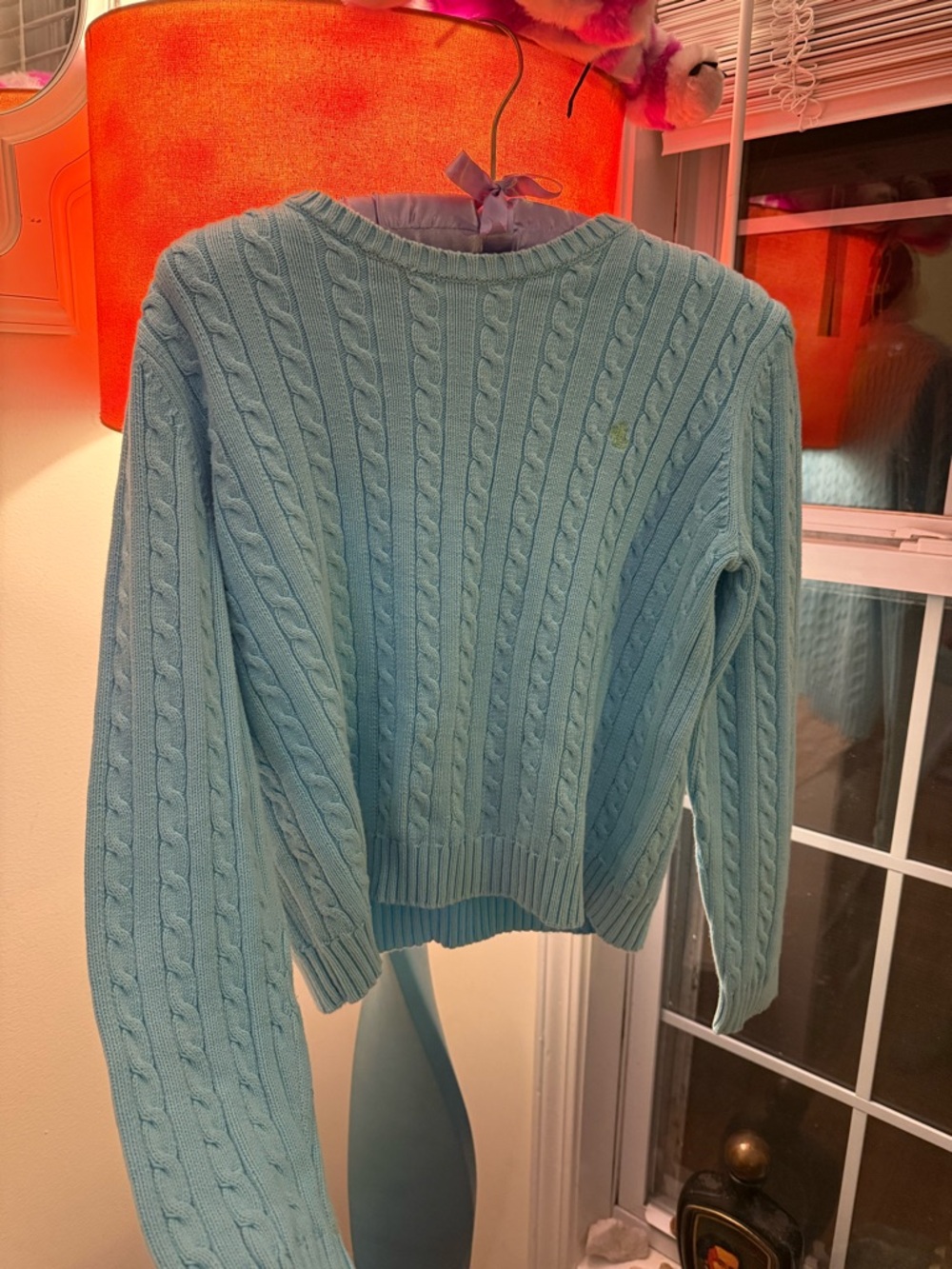 Ralph Lauren Sky Blue Cable-Knit Crewneck Sweater
